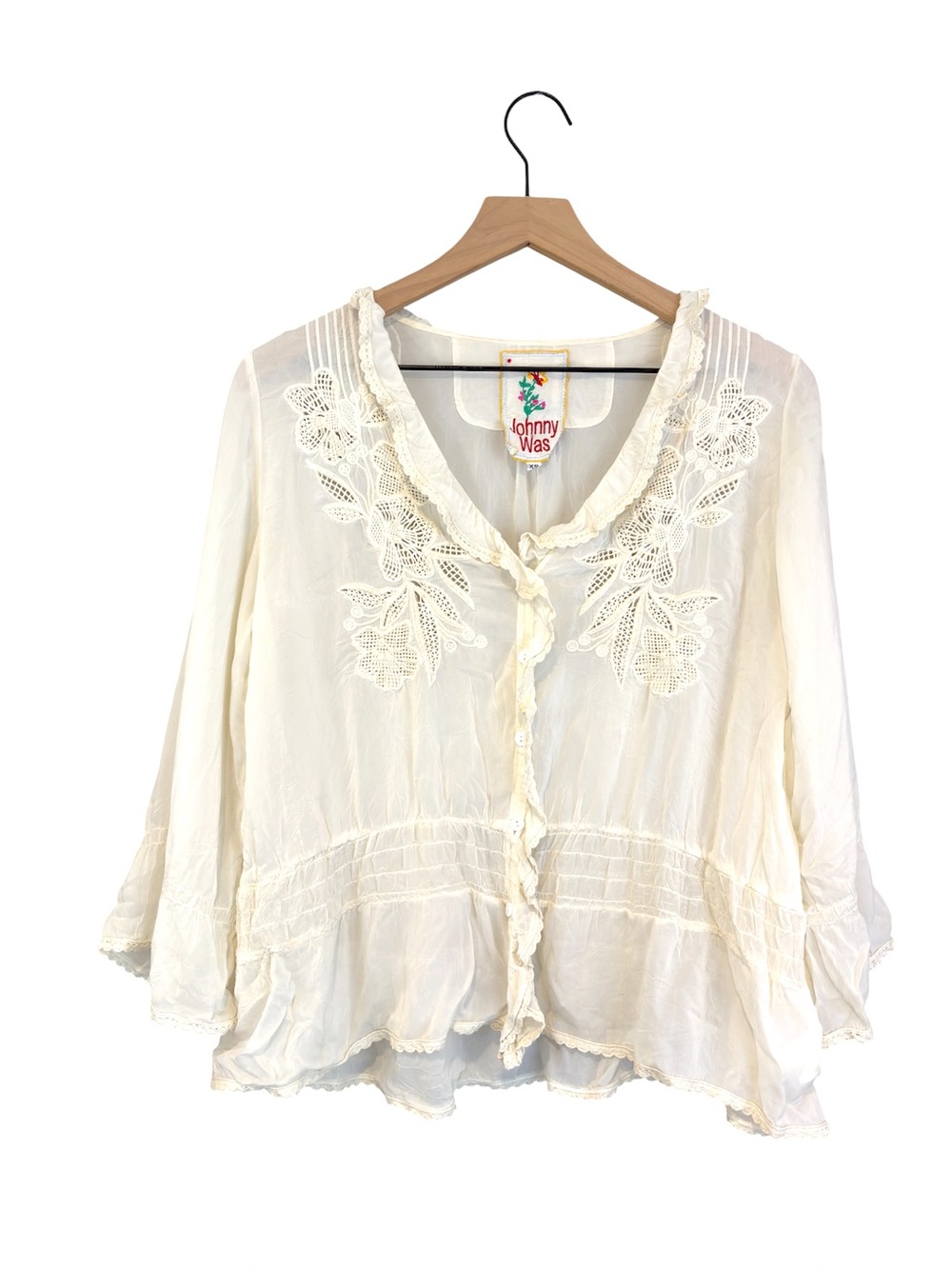 As Is Johnny Was White Embroidered Button Down Blouse Size XSmall